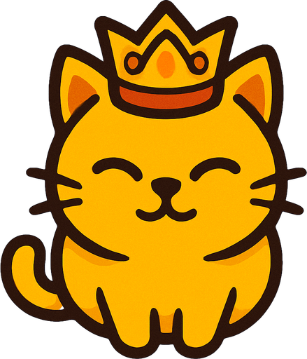top view of yellow cat wearing crown.
In-Game asset.  2d.  High contrast.  No shadows