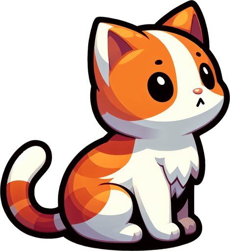 an orange and white cat facing away from the camera. the cat is sitting straight up and looking up, ready to pounce.
Single Game Texture.  In-Game asset.  2d.  Blank background.  High contrast.  No shadows
