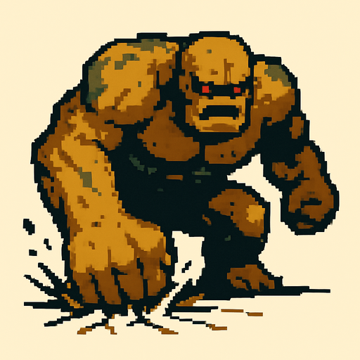 colossus monster, pixel art, punching the ground.
In-Game asset.  2d.  High contrast.  No shadows