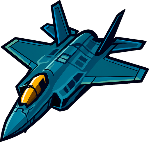 F35 like fighter jet.
In-Game asset.  2d.  High contrast.  No shadows