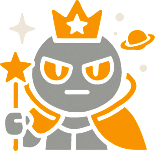 a grey circle with orange wyes and he is a space king.
In-Game asset.  2d.  High contrast.  No shadows