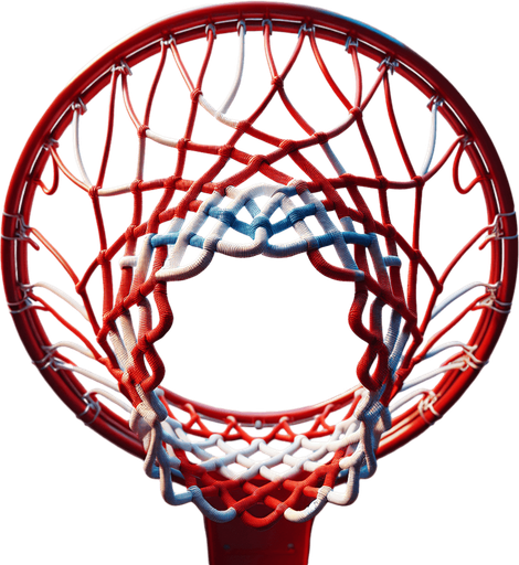 basketball ring with red and white net.
face view