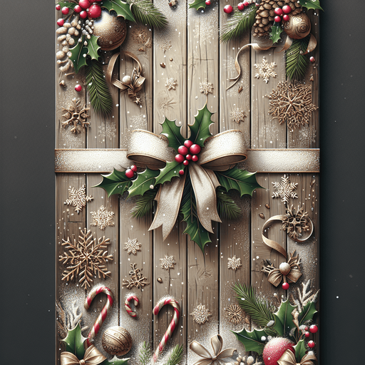 a vertical christmas wooden board with snow, and decorations on its sides Background image. High contrast. No shadows.