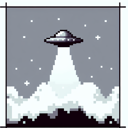 pixel art of a small flying UFO.
Single Game Texture. In-Game asset. 2d. Blank background. High contrast. No shadows.
