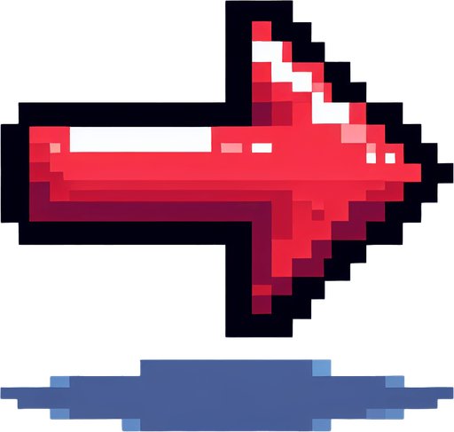 pixel art of red directional arrow.
Single Game Texture. In-Game asset. 2d. Blank background. High contrast. No shadows.