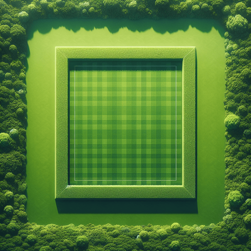 top view of a beautiful and lush clean ans straight lawn square.
Video game style