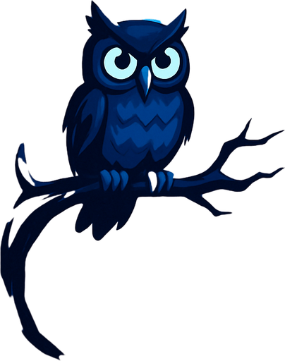 Scary blue background of forest, moon, small owl on tree, HD colors.
In-Game asset.  2d.  High contrast.  No shadows