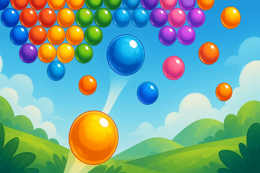 Fullscreen modern App Store landscape banner, 16:9, high definition, for a game titled "Bubble Shooter" and with the description "Classic Bubble Shooter Game". No text on banner!