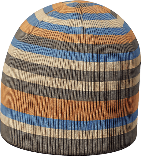 A striped beanie. Side profile. Cartoon..
Single Game Texture.  In-Game asset.  2d.  Blank background.  High contrast.  No shadows