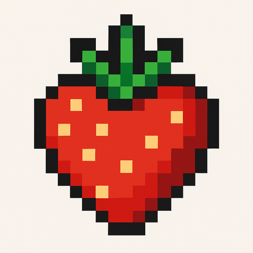 Make me a strawberry pixel 2d.
In-Game asset.  2d.  High contrast.  No shadows