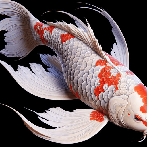 A realistic koyfish swiming to the right.
Single Game Texture. In-Game asset. 2d. Blank background. High contrast. No shadows.
