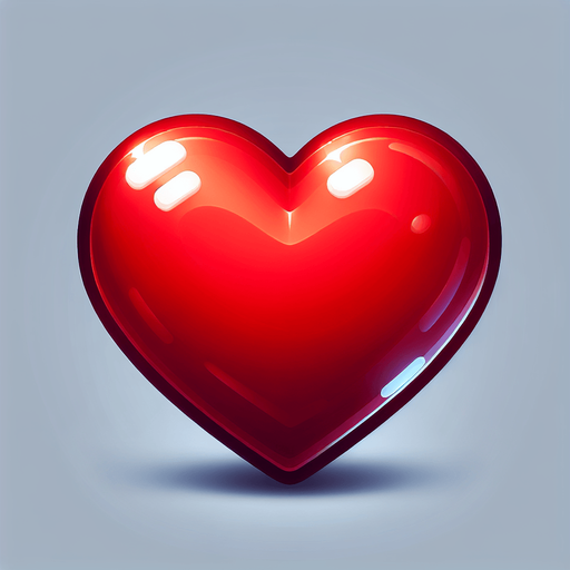 Heart illustration red shinny.
Single Game Texture.  2d.  Blank background.  High contrast.  No shadows