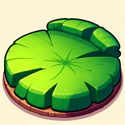 Single Cartoon lillypad seen edge on. No flower
Game Texture. In-Game asset. 2d. Blank background. High contrast. No shadows.