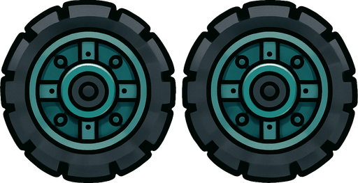 Symmetrical robot wheels.
In-Game asset.  2d.  High contrast.  No shadows