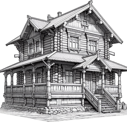 wooden house.
Single Game Texture. In-Game asset. 2d. Blank background. High contrast. No shadows.