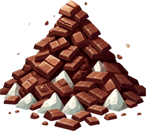 A pile of pieces of milk chocolate.
Single Game Texture. In-Game asset. 2d. Blank background. High contrast. No shadows.