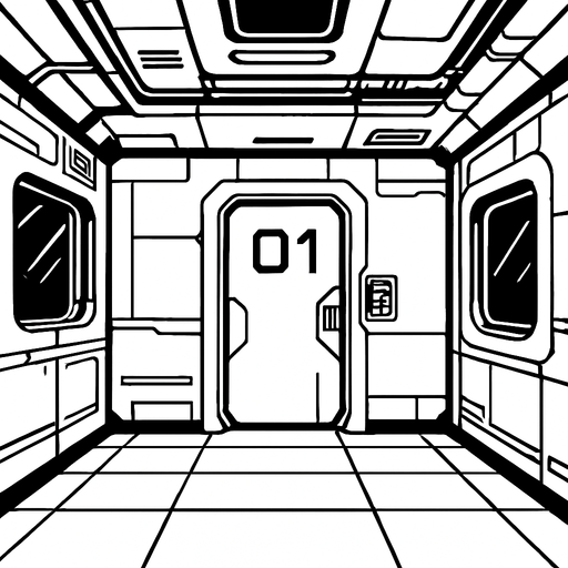 A sterile space station background But it’s still futuristic and definitely seems like it’s made out of metal.
In-Game asset.  2d.  High contrast.  No shadows