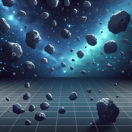 A background image of asteroids in space
Single Game Texture. In-Game asset. 2d. Blank background. High contrast. No shadows.