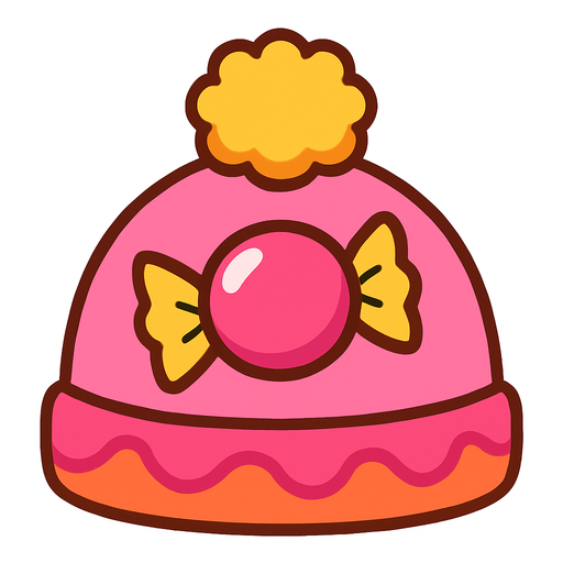 cute candy design beanie top view..
In-Game asset.  2d.  High contrast.  No shadows