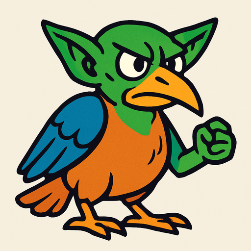 2d bird goblin.
In-Game asset.  2d.  High contrast.  No shadows