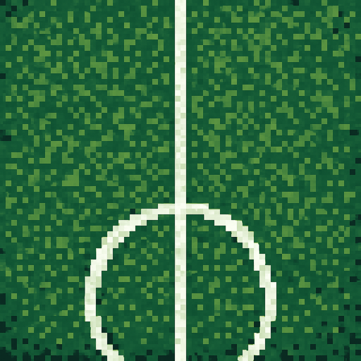pixelart grass texture low quality. have soccer field half center circle at bottom.
In-Game asset.  2d.  High contrast.  No shadows