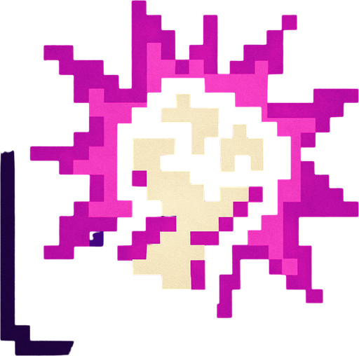 Pixel art of a purple power-up icon with a spiked fist symbol or explosion inside. Represents bonus attack damage in a retro game.
In-Game asset.  2d.  High contrast.  No shadows