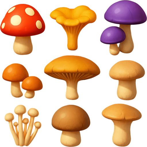 Pack of different mushrooms, 3D mushrooms, without black lines around it!
In-Game asset.  High contrast.  No shadows. 3D