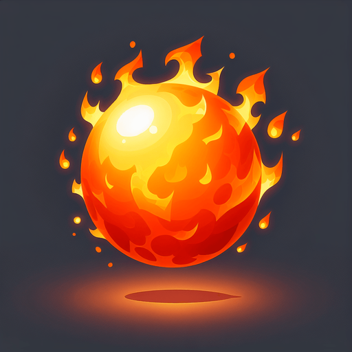 orang fire ball light.
Single Game Texture.  In-Game asset.  2d.  Blank background.  High contrast.  No shadows