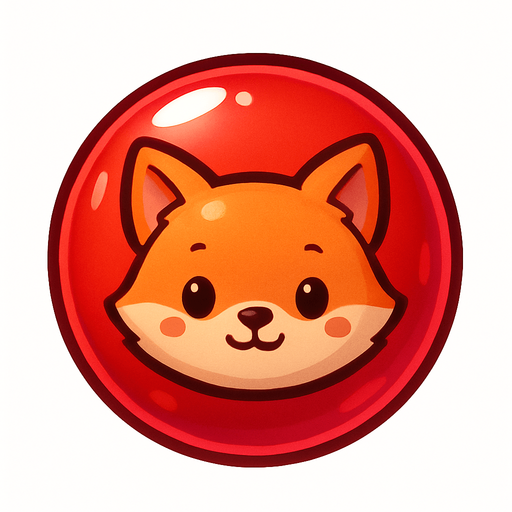 A glossy red bubble with a cute fox face inside, cartoon style, 2D mobile game asset, white background.
In-Game asset.  2d.  High contrast.  No shadows