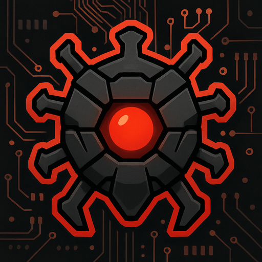 topdown view, robust digital virus, armored segments, red glowing core, strong angular shape, protective shell feel, minimal circuit accents, fits motherboard environment.
In-Game asset.  2d.  High contrast.  No shadows