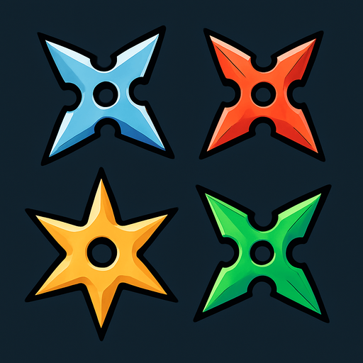 Ninja star assets. HD colors.
In-Game asset.  2d.  High contrast.  No shadows