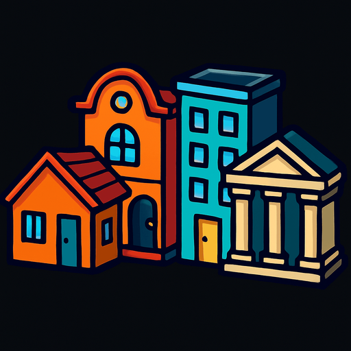 buldings.
In-Game asset.  2d.  High contrast.  No shadows