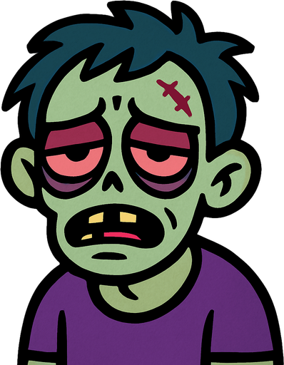 tired person that looks kinda like a zombie because they are so tired.
In-Game asset.  2d.  High contrast.  No shadows