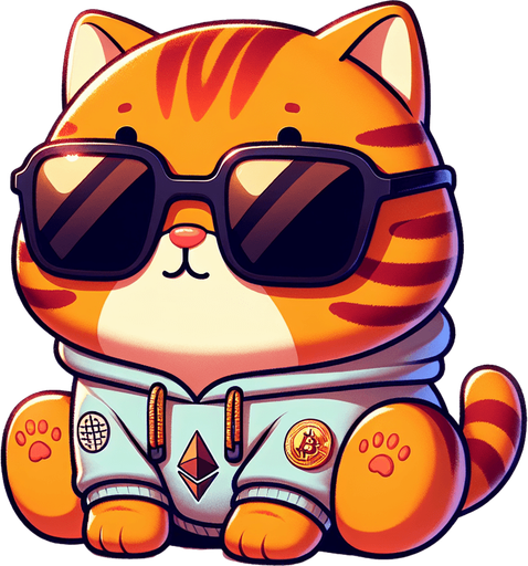 The character in the image evolves into an Ethereum blockchain developer, while maintaining its cartoon-style charm as an orange tabby cat with vivid stripes. Its round face, framed by a pair of oversized, round, dark opaque sunglasses, suggests a keen focus on the digital world. The cat's compact, chubby form, accentuated by its small body relative to its head, now symbolizes a blend of cuteness and intellectual curiosity. Clad in a simple, light-colored hoodie with a drawstring, the attire is subtly updated with Ethereum logos and blockchain-related motifs, hinting at its specialized coding expertise. In one paw, it might hold a miniature smart contract or a digital token, representing its involvement in Ethereum development. Positioned comfortably with its paws in front, the cat sits in a posture that combines relaxation with readiness, embodying the spirit of a developer poised to innovate within the Ethereum ecosystem. This adaptation retains the playful and whimsical essence of the original character, making it an ideal figure for stories or platforms that aim to introduce children to the complexities of blockchain technology in an accessible and engaging manner..
Single Game Texture. In-Game asset. 2d. Blank background. High contrast. No shadows.