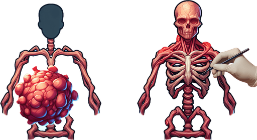 cancer entity piece on body.
Single Game Texture.  In-Game asset.  2d.  Blank background.  High contrast.  No shadows