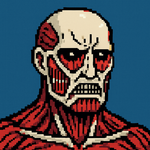 attack on titan 
colossal titan
pixel art.
In-Game asset.  2d.  High contrast.  No shadows