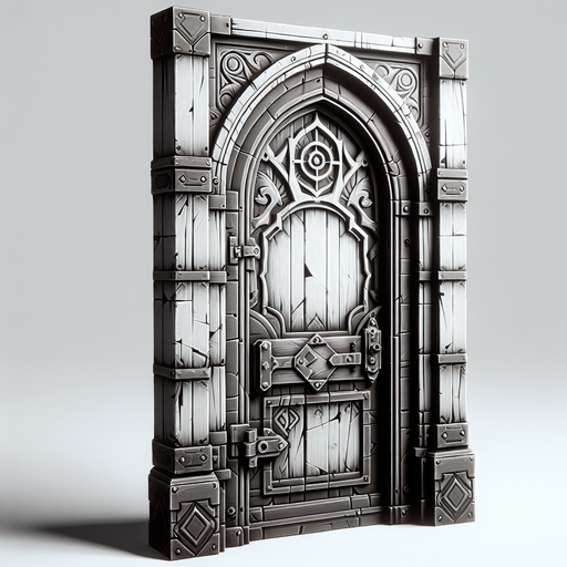 A door.
Single Game Texture.  In-Game asset.  2d.  Blank background.  High contrast.  No shadows
