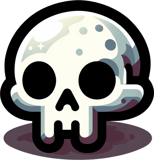 a skull. cartoon.
Single Game Texture.  In-Game asset.  2d.  Blank background.  High contrast.  No shadows