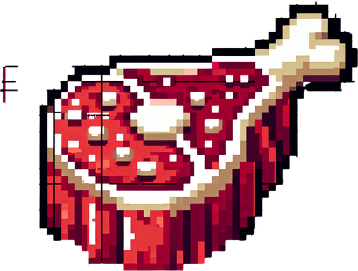 Meat on the bone. Dot picture. Single Game Texture. In-Game asset. 2d. Blank background. High contrast. No shadows.