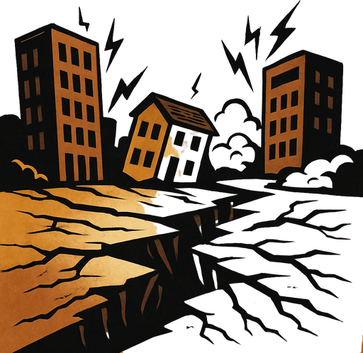 Terremoto, algo realista.
In-Game asset.  2d.  High contrast.  No shadows