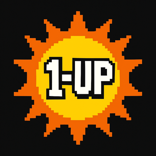 un sol con la leyenda "1 UP".
In-Game asset.  2d.  High contrast.  No shadows