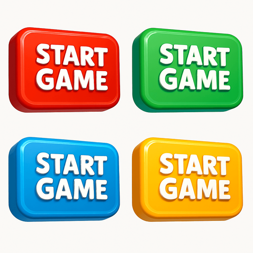 3D pack of buttons have text "start game". different colors. HD colors.
In-Game asset.  High contrast.  No shadows. 3D