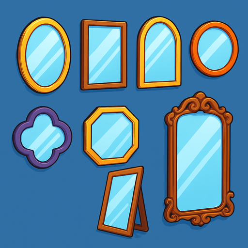 Pack of different mirrors.
In-Game asset.  High contrast.  No shadows. 3D