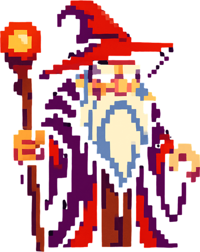 pixel art old wizard boss.
In-Game asset.  2d.  High contrast.  No shadows