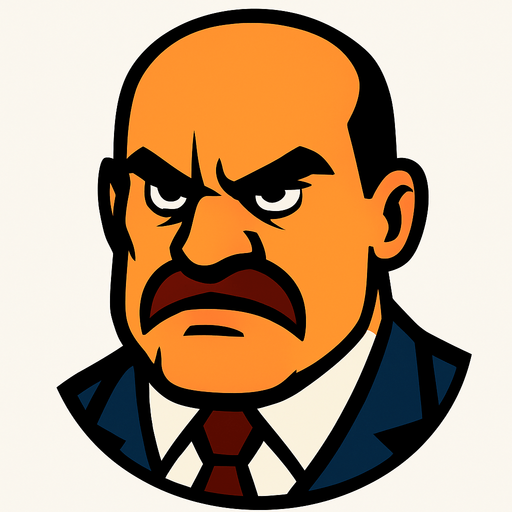 Boss Man head.
In-Game asset.  2d.  High contrast.  No shadows