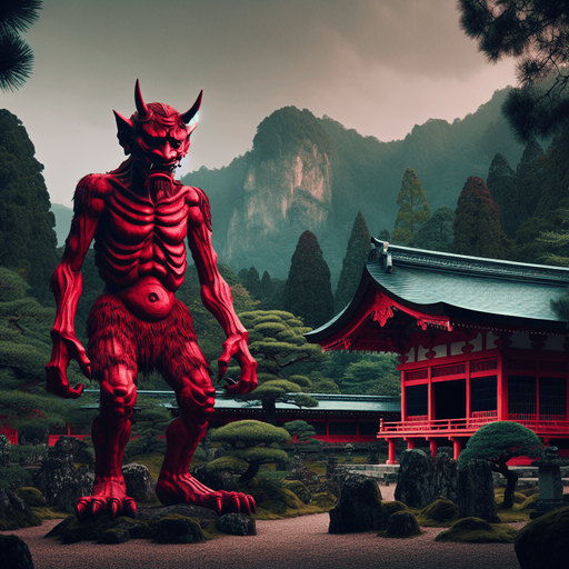 ancient japan oni red monster stand scary rage