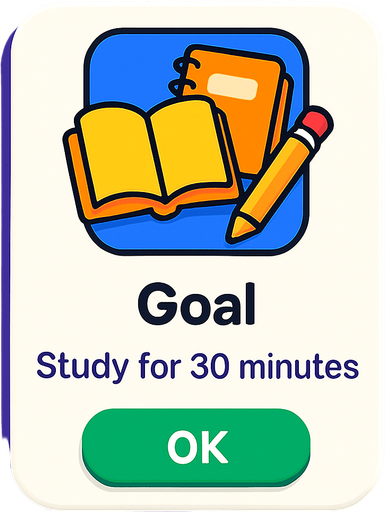 Create a goal box of a learning app .like regain app.
In-Game asset.  2d.  High contrast.  No shadows. 3d based on study