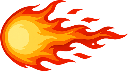 horizontal fire ball.
In-Game asset.  2d.  High contrast.  No shadows
