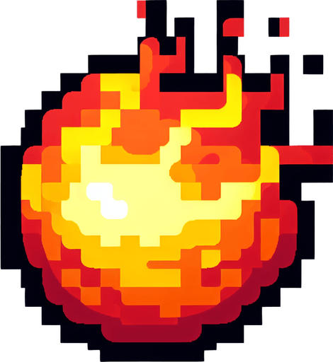 ball of fire sprite art
Single Game Texture. In-Game asset. 2d. Blank background. High contrast. No shadows.