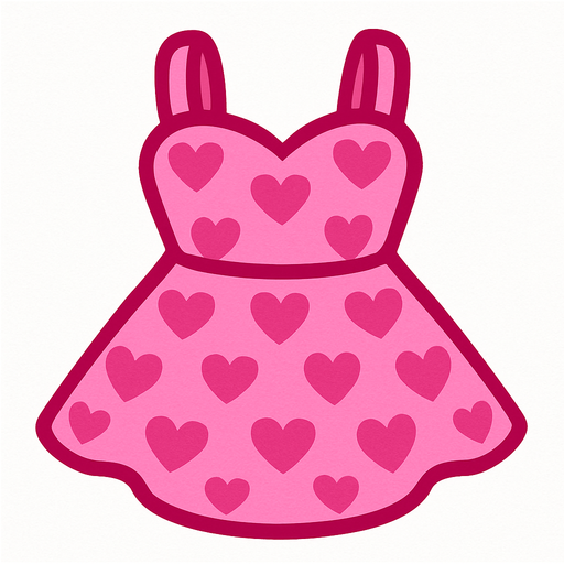 cute pink heart design dress top view..
In-Game asset.  2d.  High contrast.  No shadows